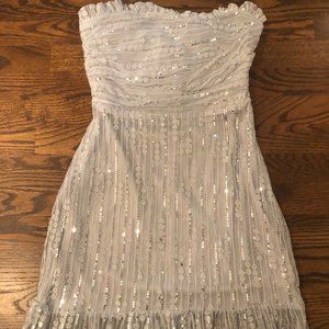 Lulu's Blue Lace Sequin Strapless Bodycon Mini Dress